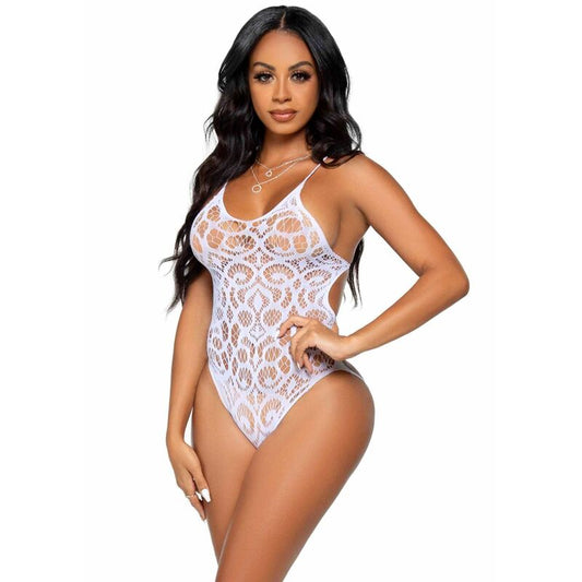 LEG AVENUE - SEAMLESS SCROLL LACE TEDDY - WHITE