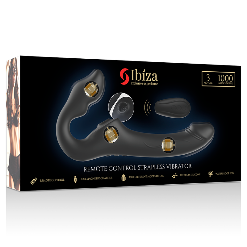 IBIZA - REMOTE CONTROL STRAPLESS VIBRATOR 3 MOTORS 1000 COMBINATIONS.