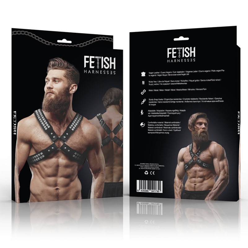 FETISH SUBMISSIVE ATTITUDE - MEN'S CROSSED CHEST ECO-LEATHER HARNESS WITH RIVETS