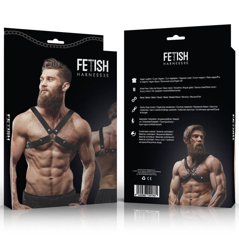 FETISH SUBMISSIVE ATTITUDE - MEN'S ADJUSTABLE ECO-LEATHER CROSS CHEST BULLDOG HARNESS