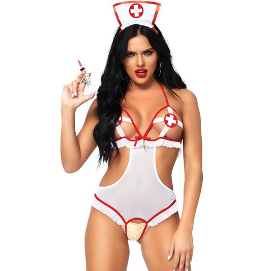 LEG AVENUE - NURSE OPEN CROTHLESS TEDDY ONE SIZE