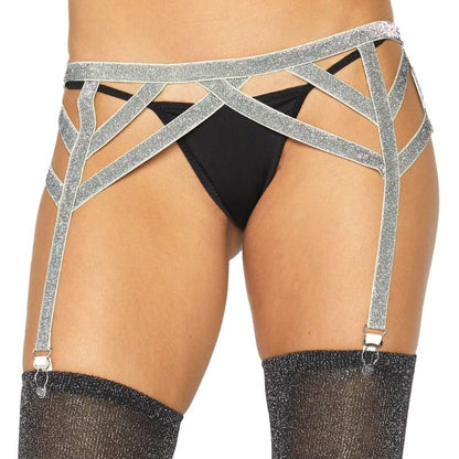 LEG AVENUE - SILVER LUREX ELASTIC GARTER BELT ONE SIZE